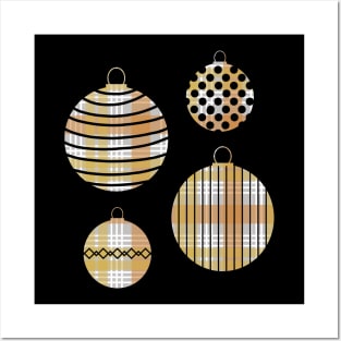 Metallic Tone Tartan Christmas Baubles Posters and Art